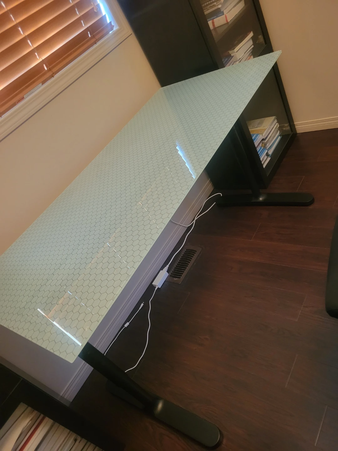 Glass Top Desk with Hexagon Pattern - photo 3