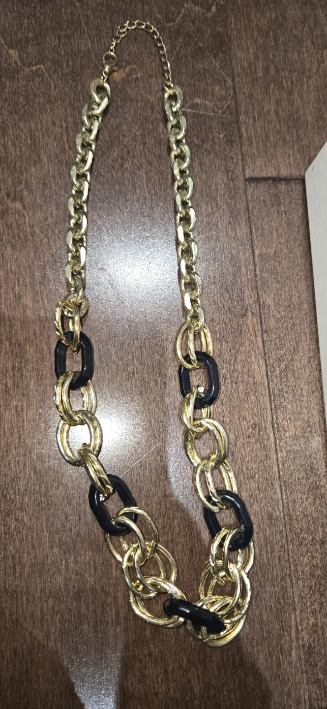 Gold Tone Chain Necklace with Black Links
