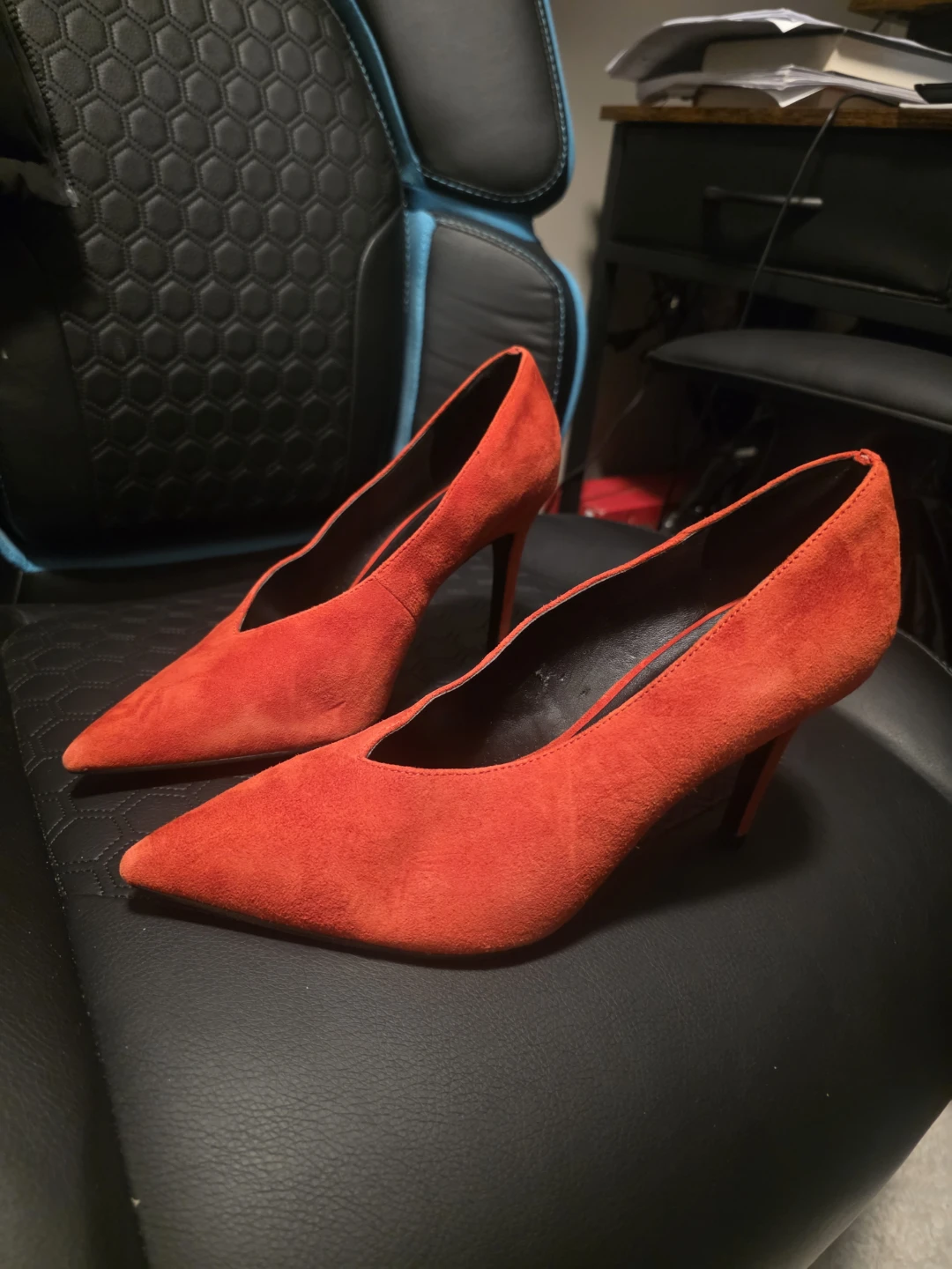Red Suede Stiletto Heels