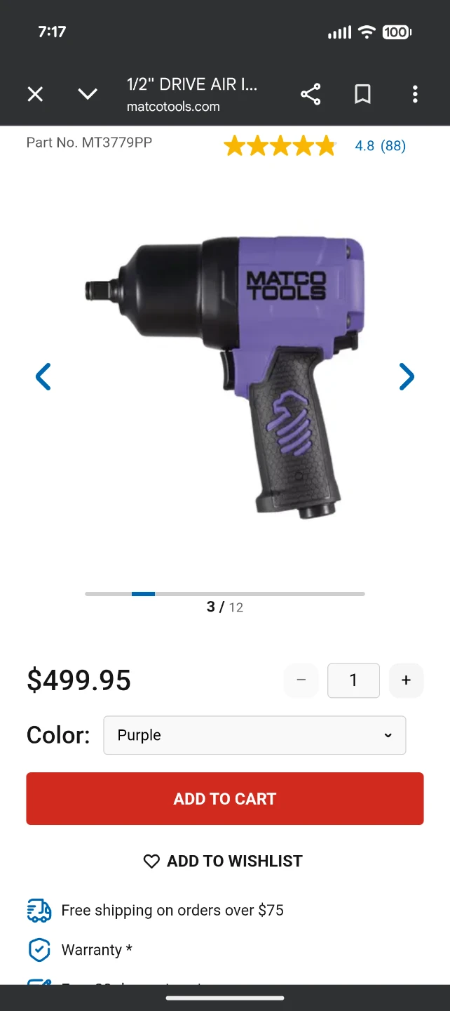 Matco Tools MT3779 1/2" High Power Impact Wrench Purple