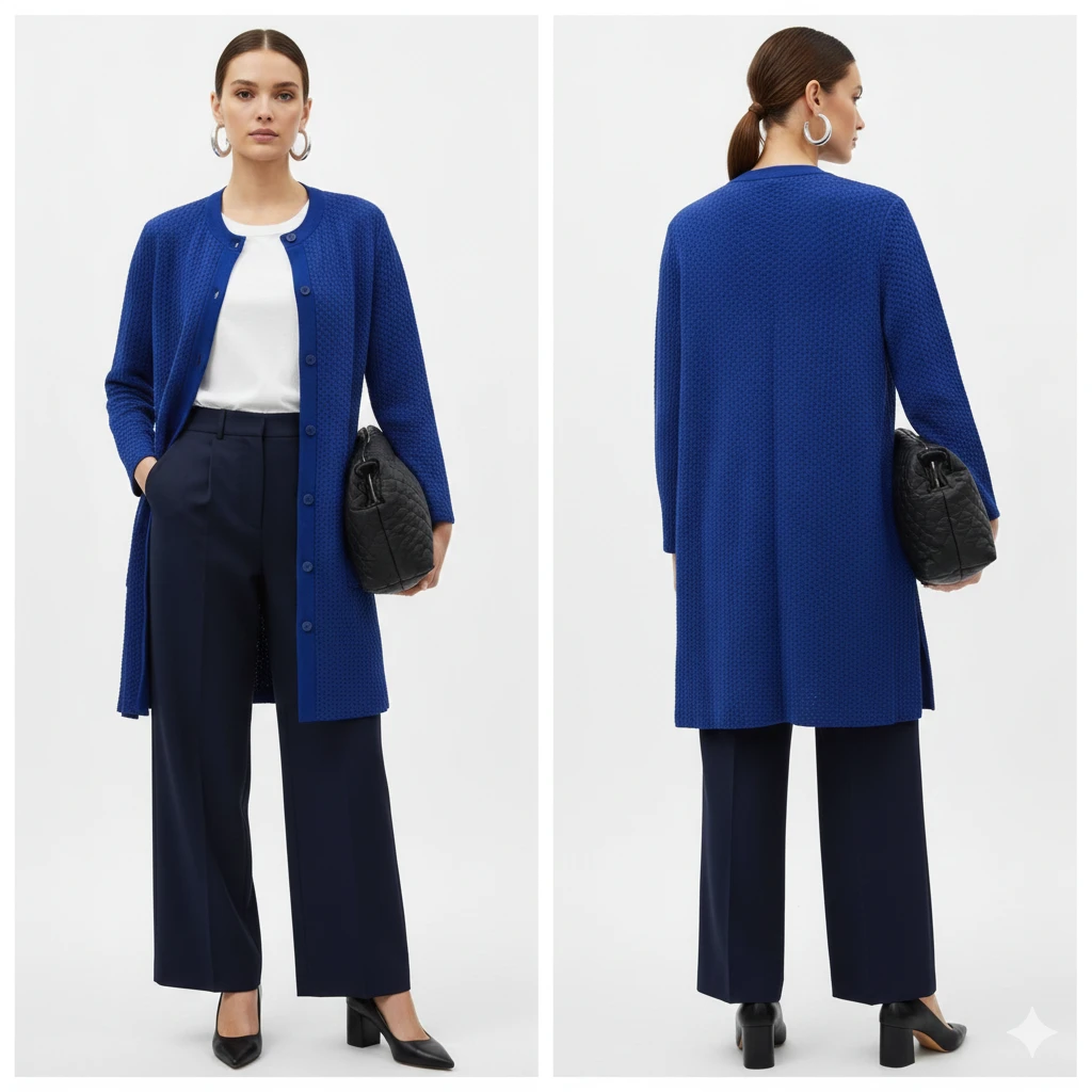 COS Royal Blue Textured Waffle Knit Cardigan Jacket Size M - photo 3