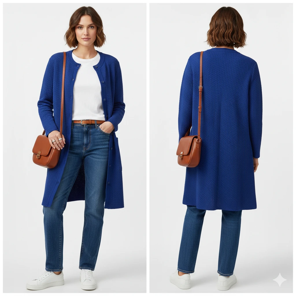COS Royal Blue Textured Waffle Knit Cardigan Jacket Size M - photo 4