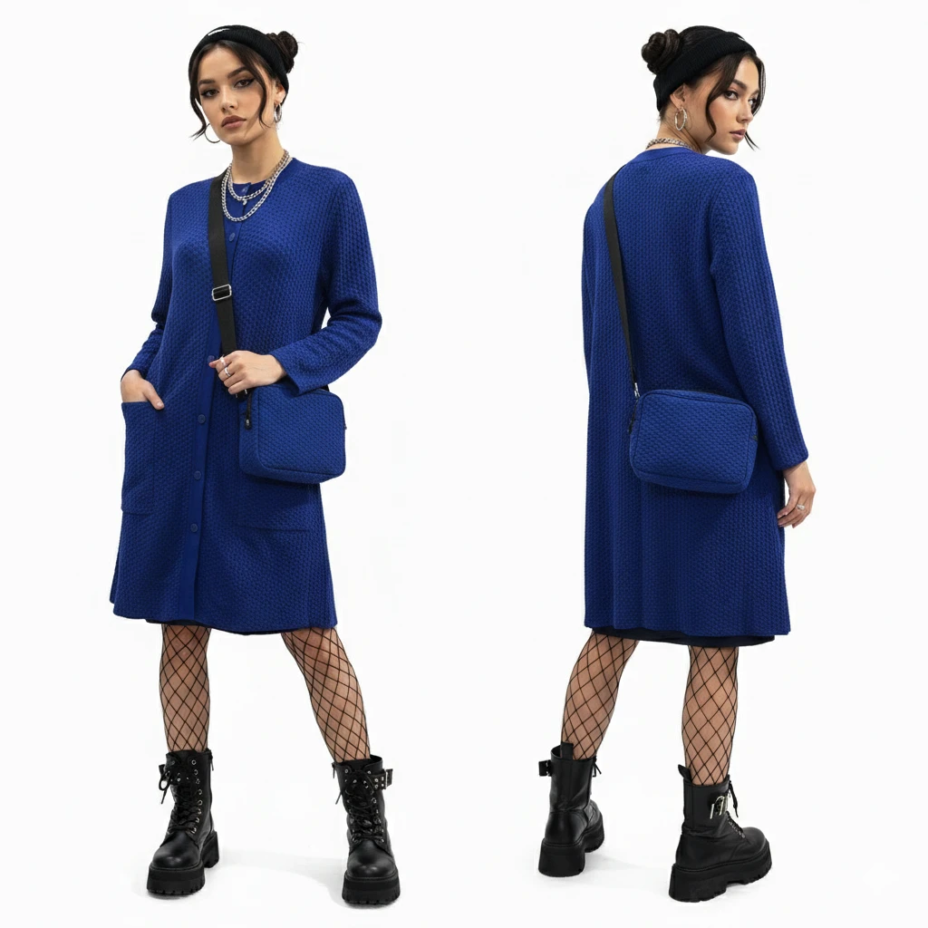 COS Royal Blue Textured Waffle Knit Cardigan Jacket Size M - photo 5