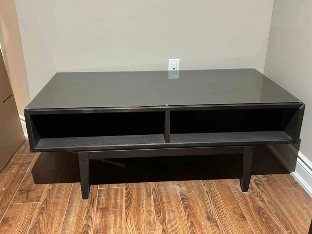 Dark Wood and Glass Media Console / TV Stand