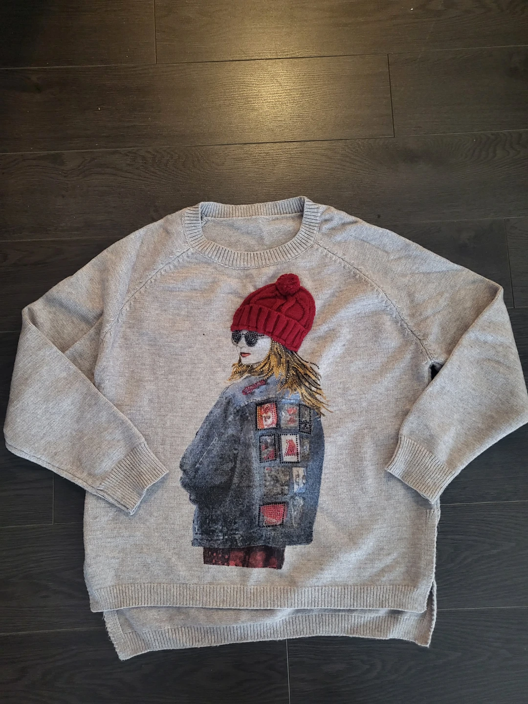 Grey knit sweater with embroidered graphic K-fashion - photo 3
