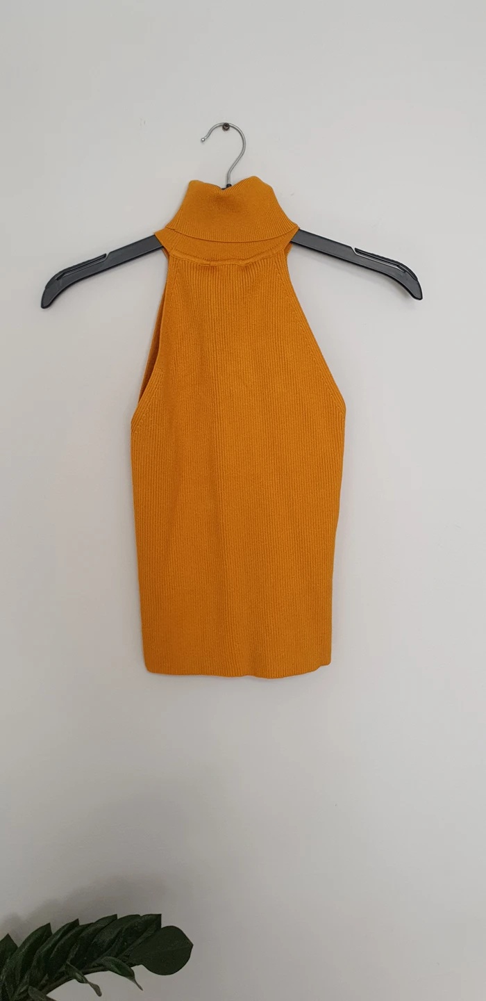 Zara Mustard Yellow Ribbed Mock Neck Halter Top Size S - photo 5