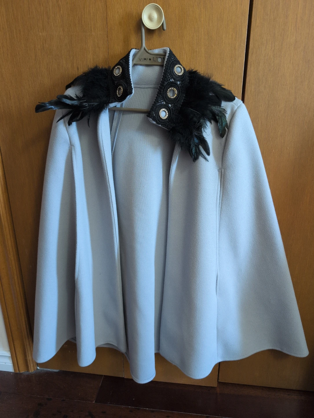 Light Grey Cape with Feather Collar