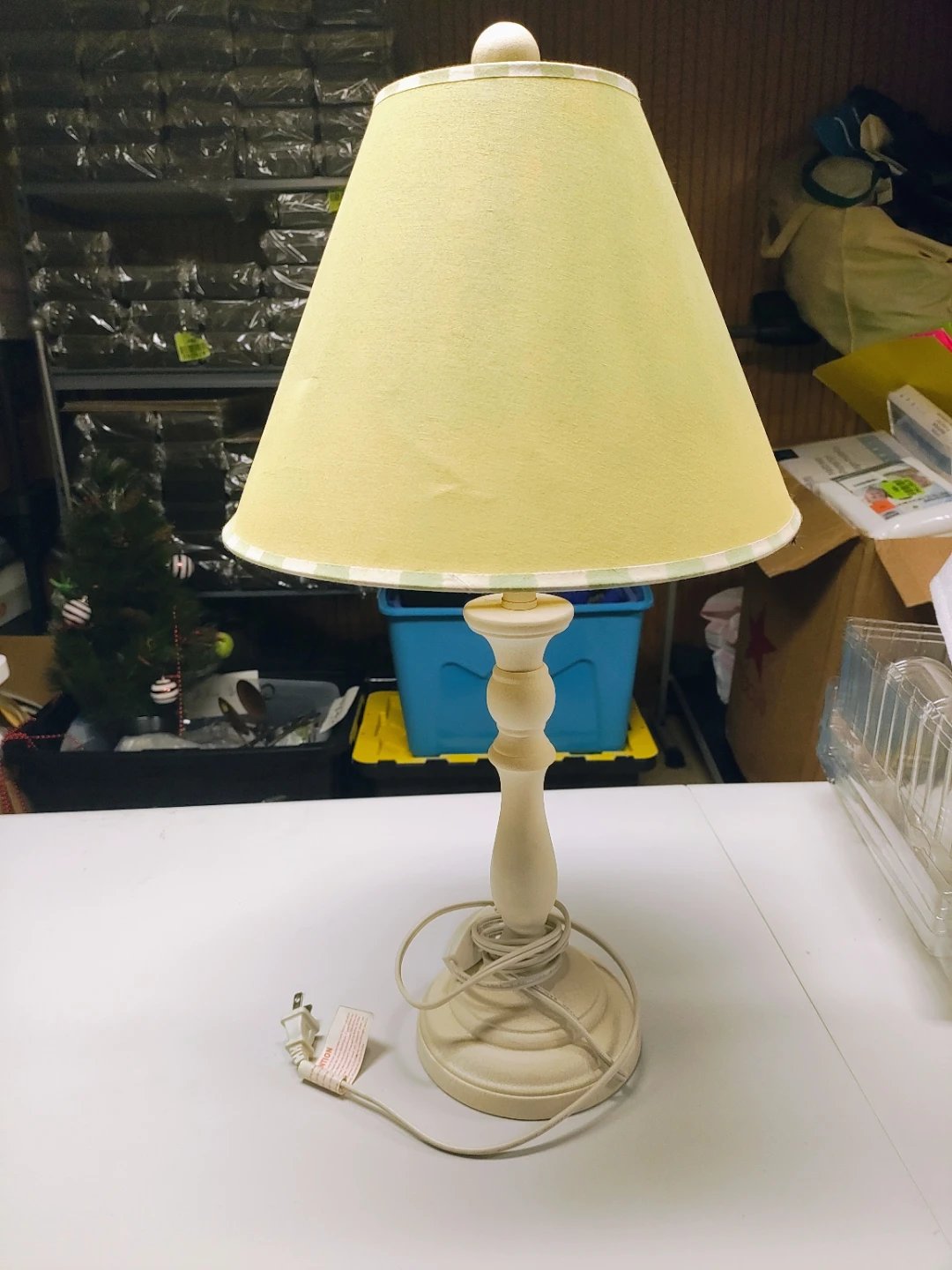 Cream Table Lamp with Yellow/Green Shade