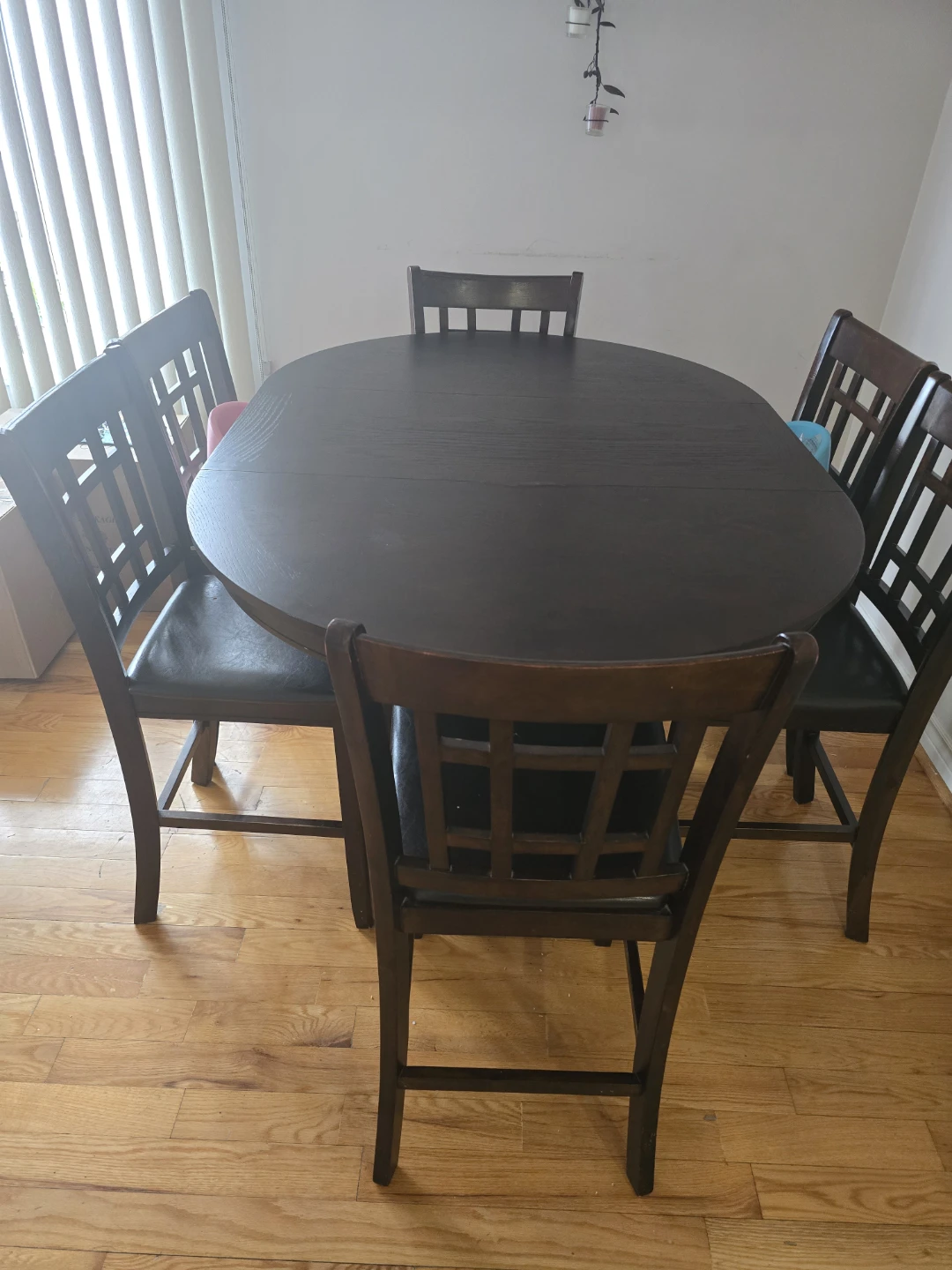 Dark Wood Dining Table Set with 6 Chairs