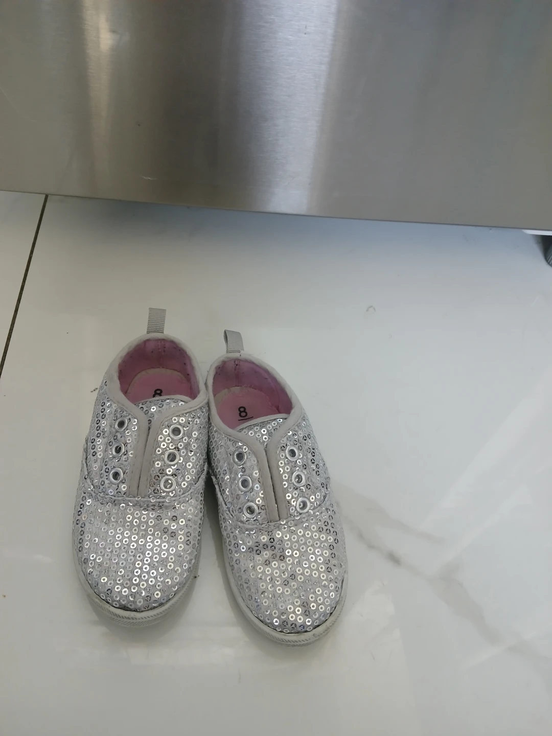 Toddler Girls Silver Sequin Slip-On Shoes - Size 8 - photo 3