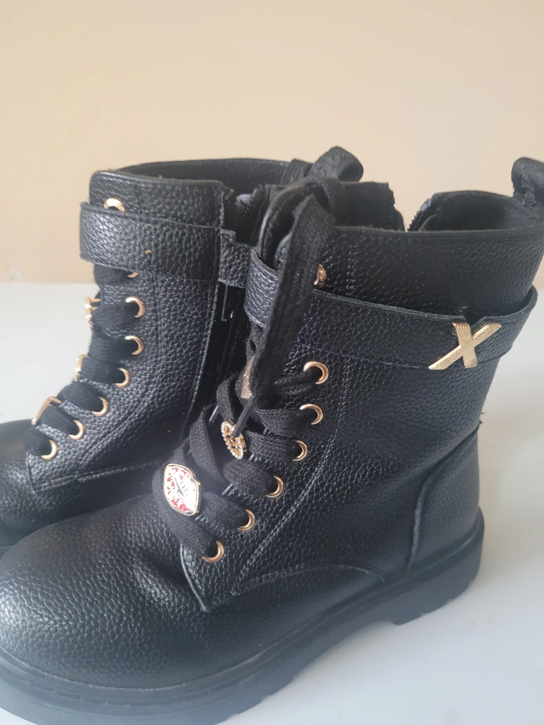 Black Combat Boots with Decorative Charms Size 13