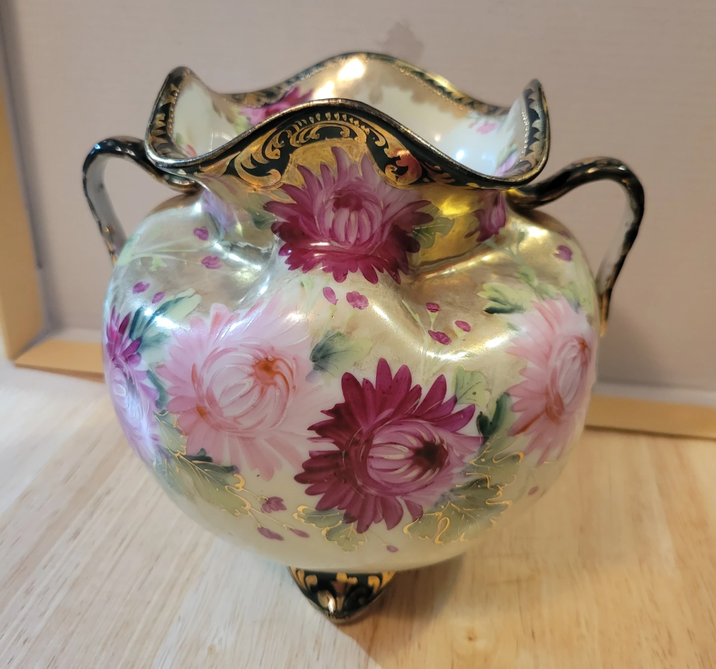 Vintage Floral Ceramic Vase with Handles - photo 2