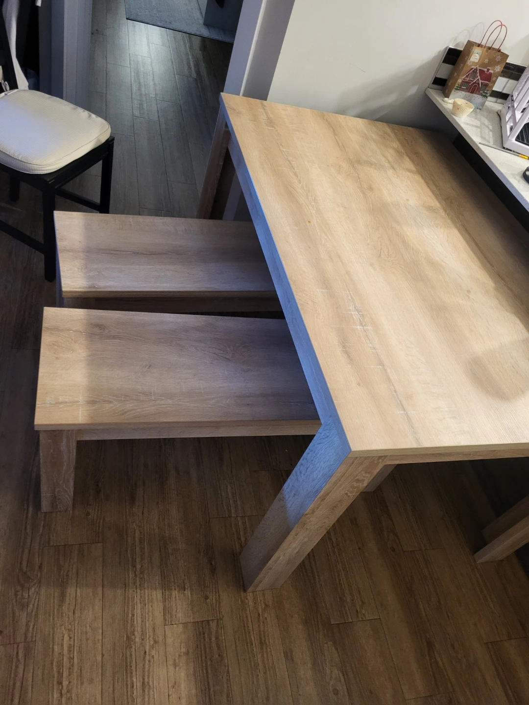 Light Wood Dining Table and Bench Set