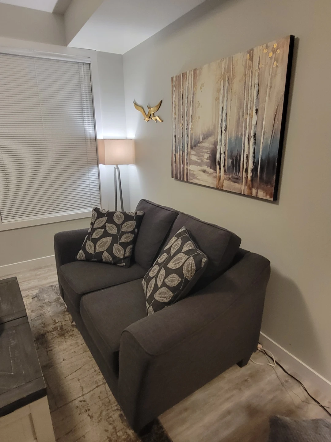 Dark Grey Loveseat Sofa with Decorative Pillows - photo 3