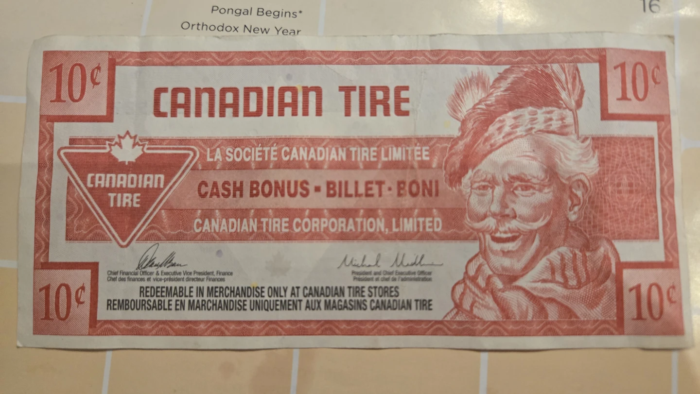 Canadian Tire 10 Cent Cash Bonus Bill