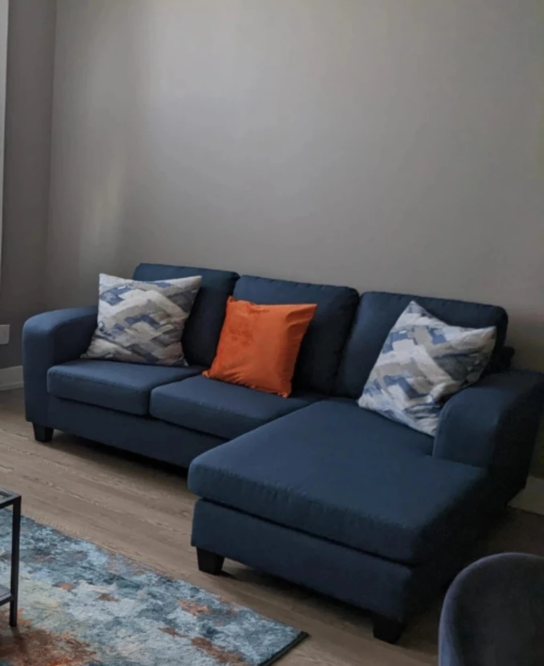 Blue Sectional Sofa with reversible Chaise