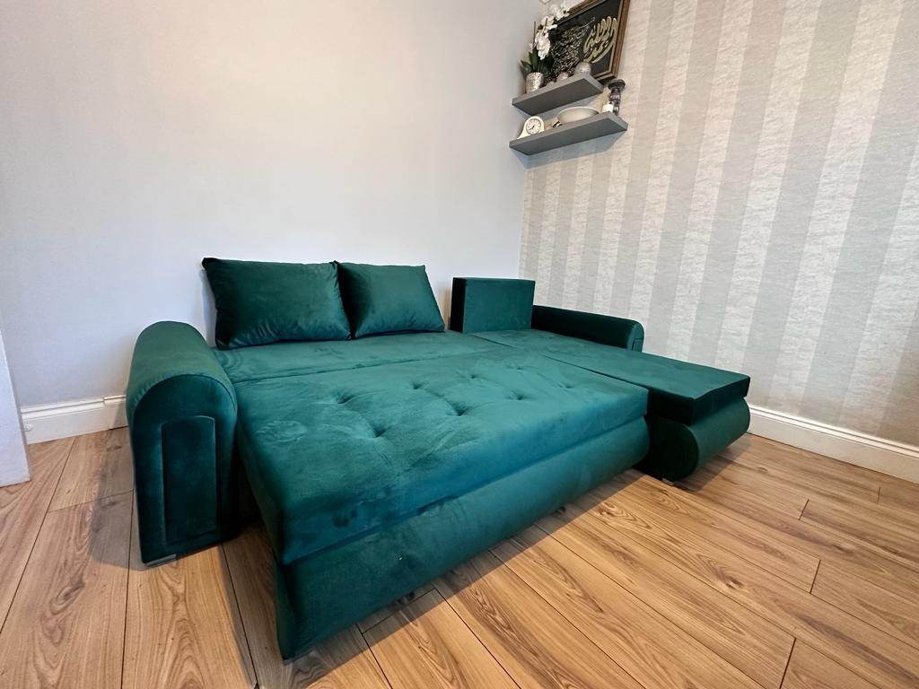 Green Velvet Sofa Bed with Storage - photo 5