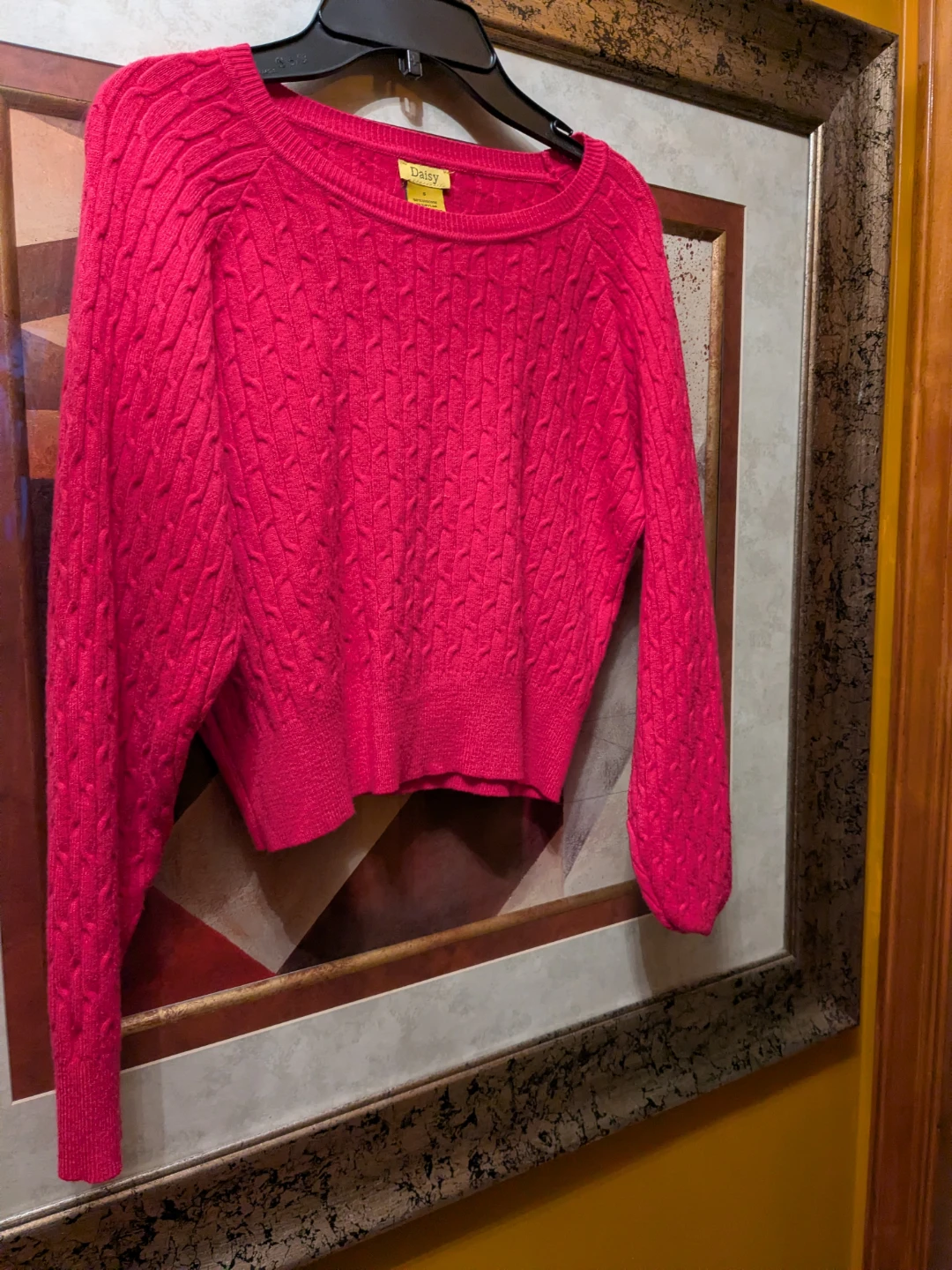 Daisy Cable-Knit Crewneck Sweater - Hot Pink - photo 2