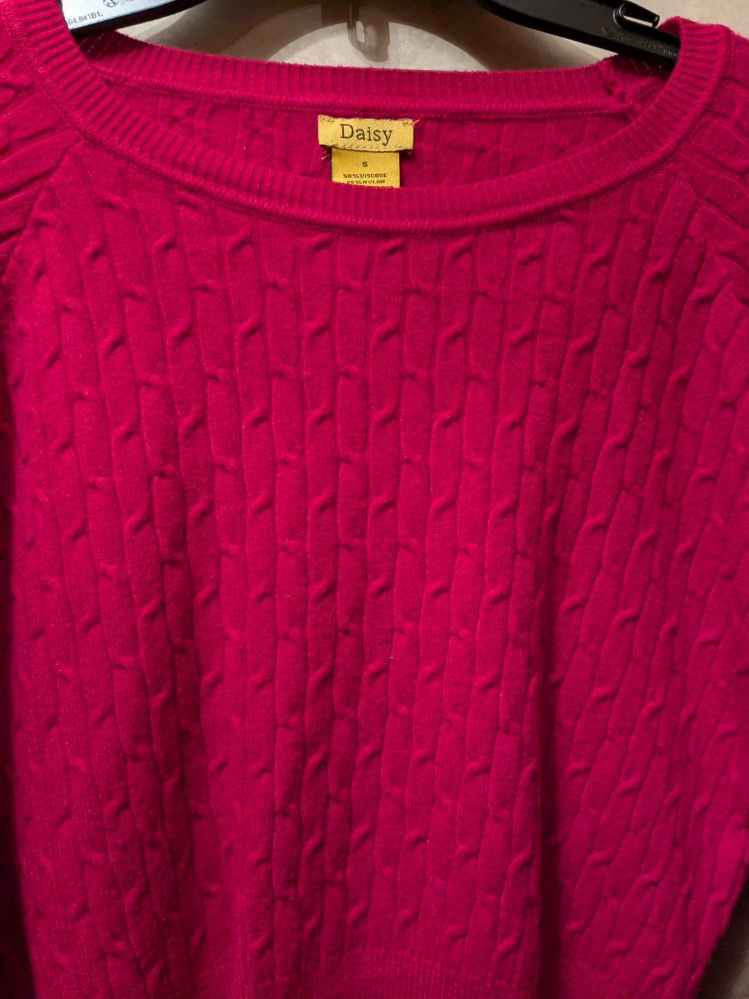 Daisy Cable-Knit Crewneck Sweater - Hot Pink - photo 3