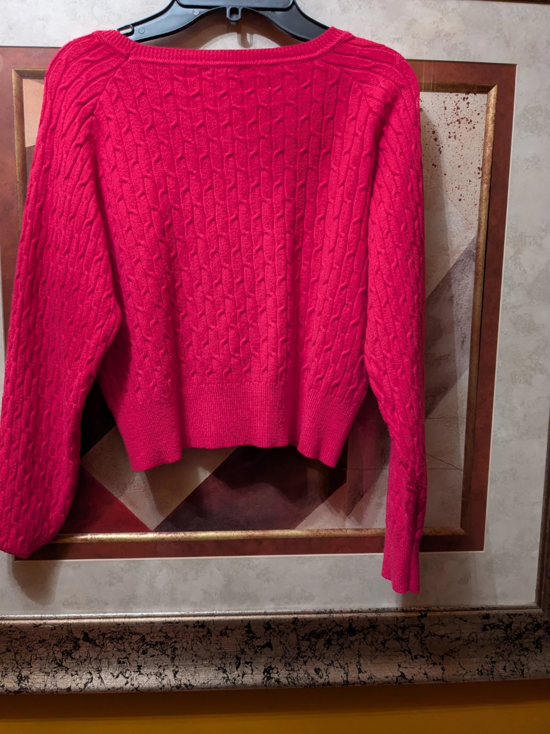 Daisy Cable-Knit Crewneck Sweater - Hot Pink - photo 4
