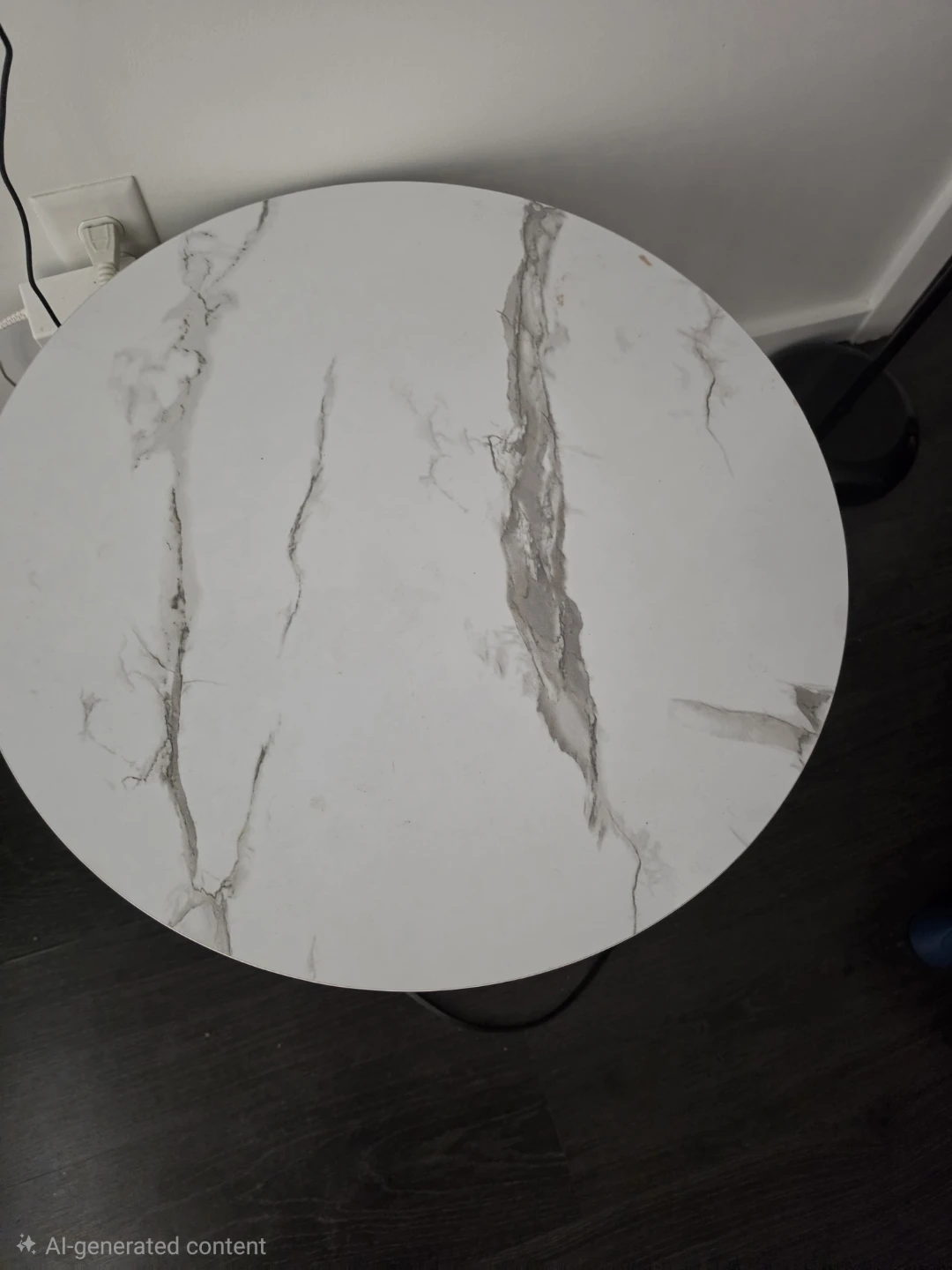 Round Marble-Look Side Table with Gold Legs