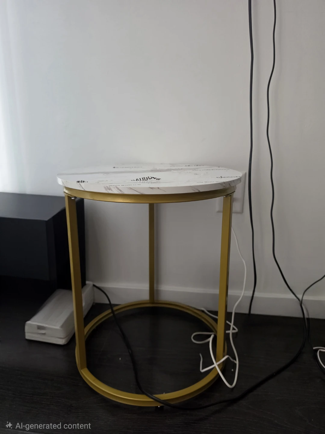 Round Marble-Look Side Table with Gold Legs - photo 2