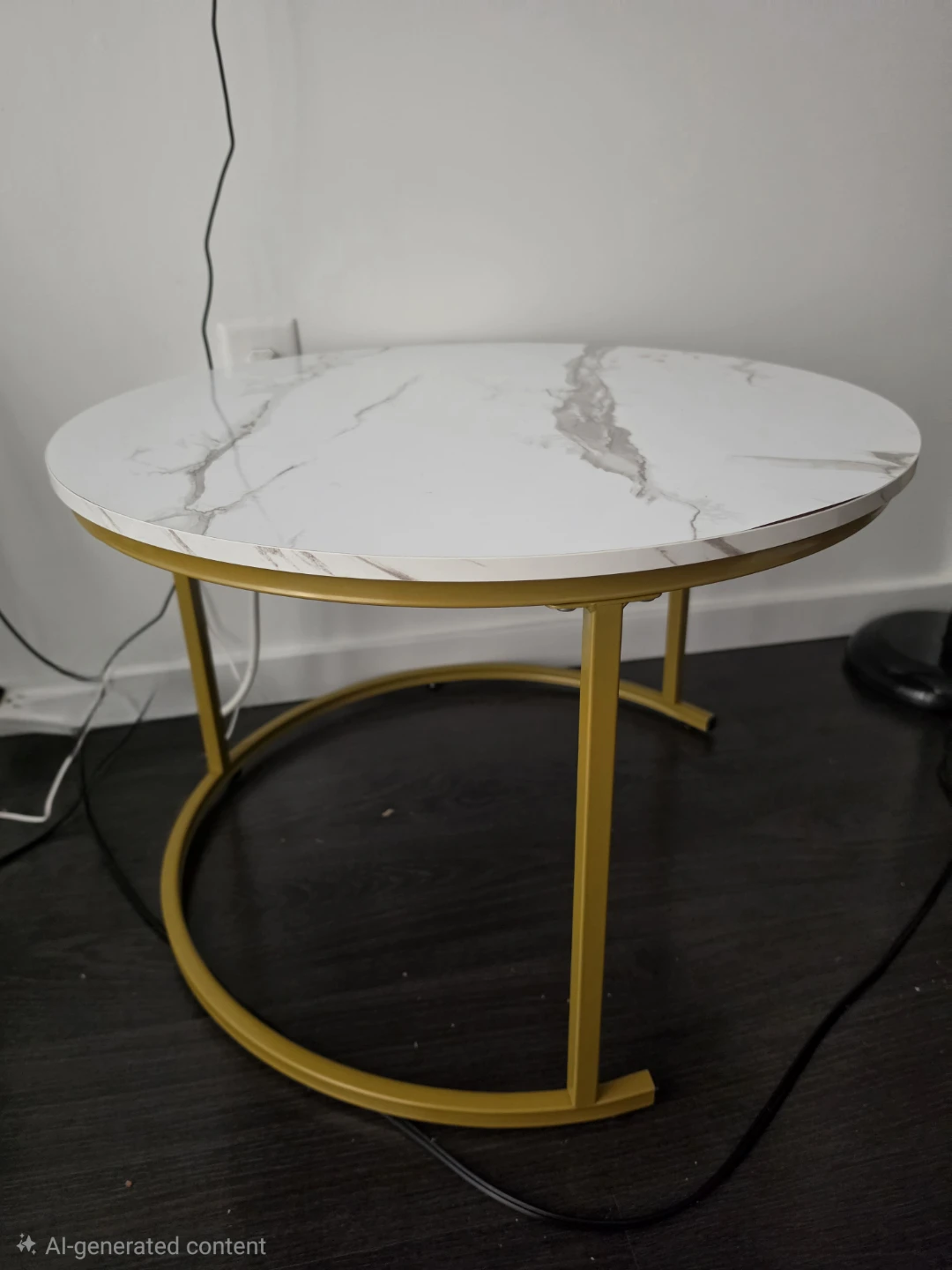 Round Marble-Look Side Table with Gold Legs - photo 3