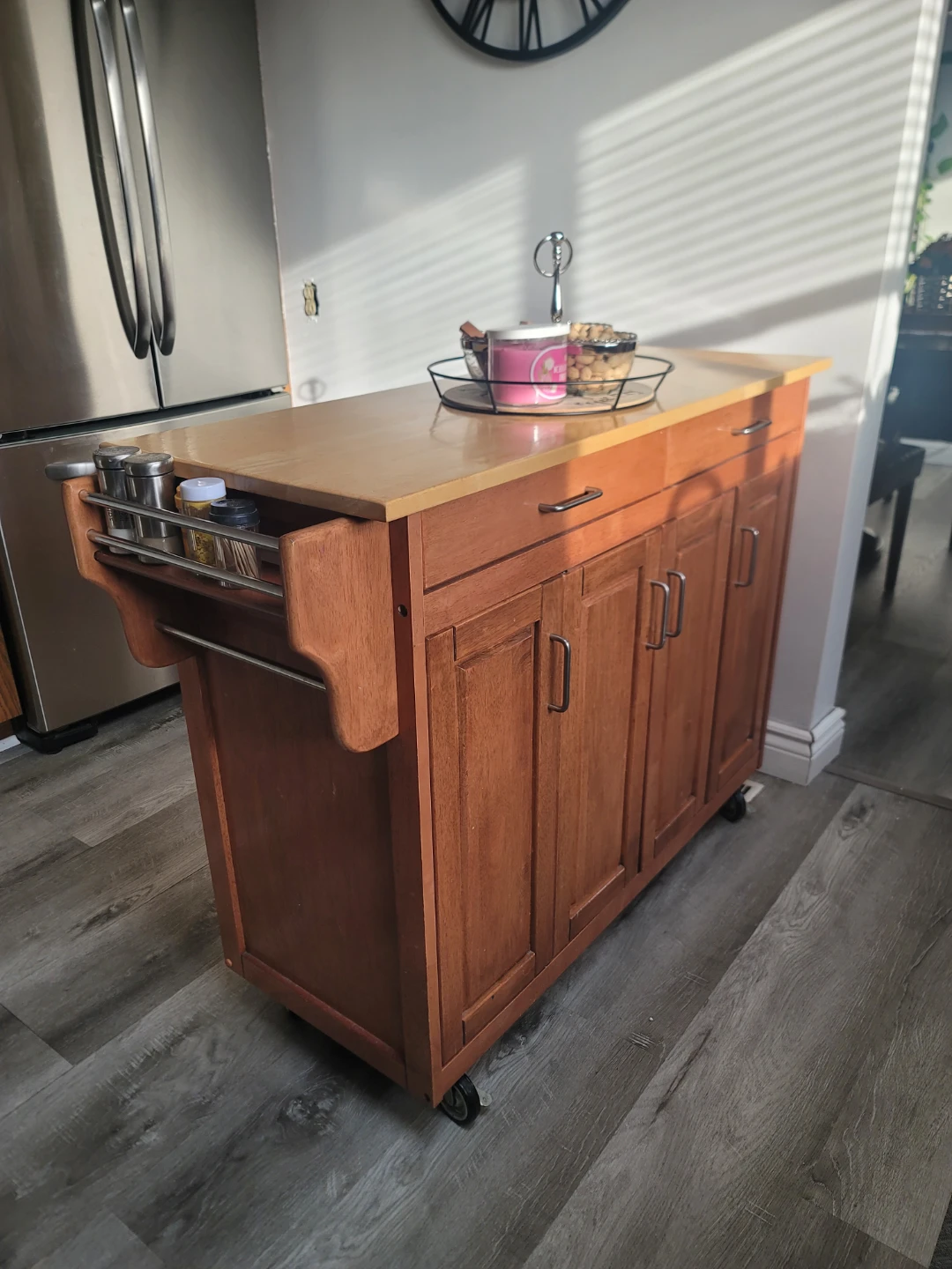 Wooden Kitchen Island Cart with Spice Rack - photo 3