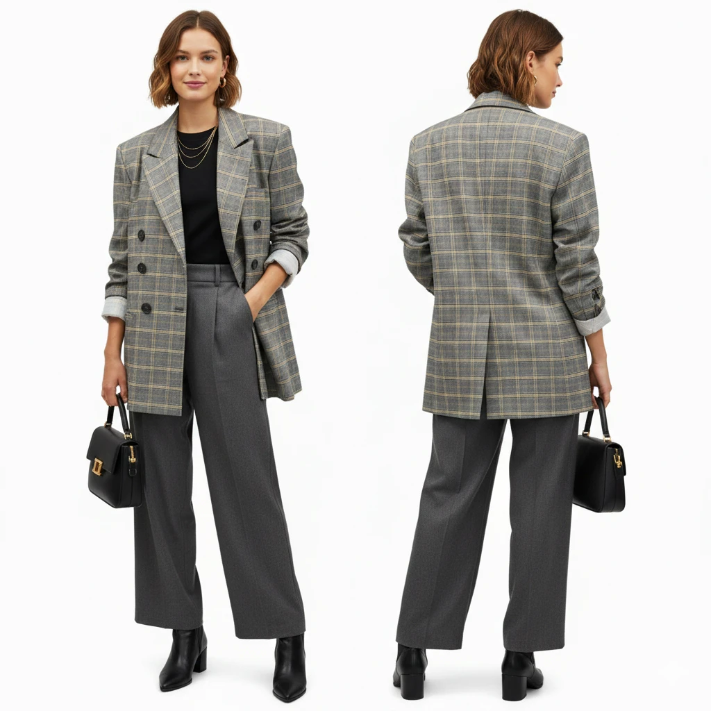 Free People Ashby Oversized Double Breasted Plaid Blazer Size M - photo 4
