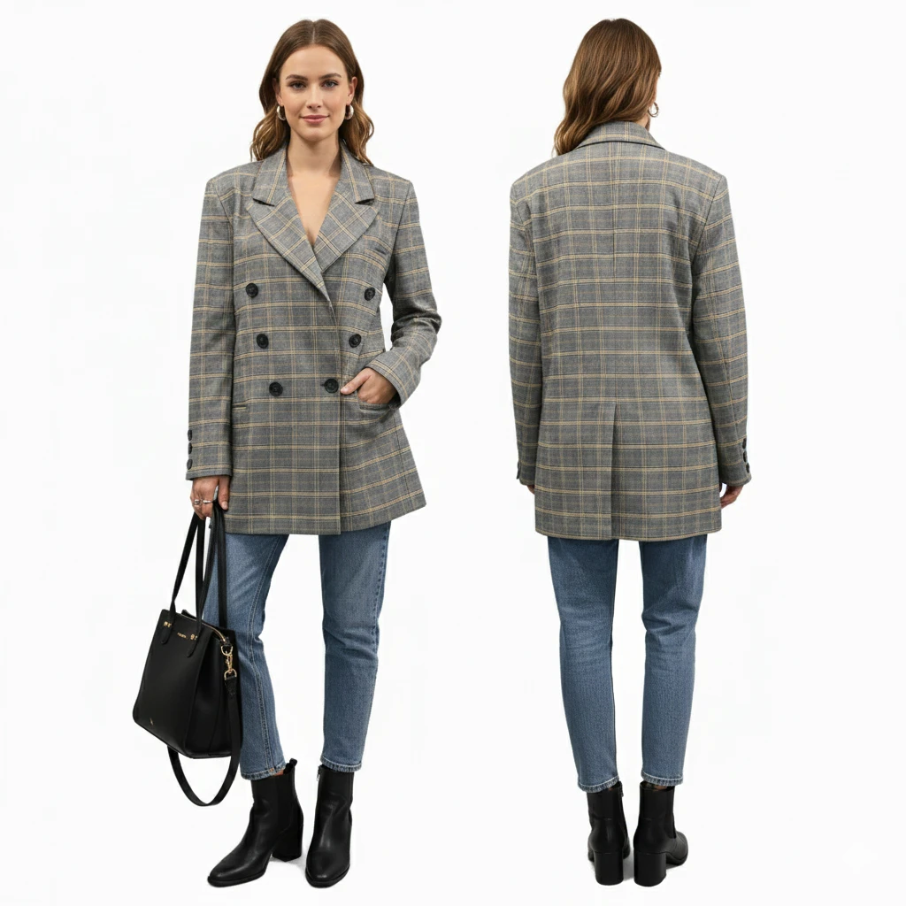 Free People Ashby Oversized Double Breasted Plaid Blazer Size M - photo 5