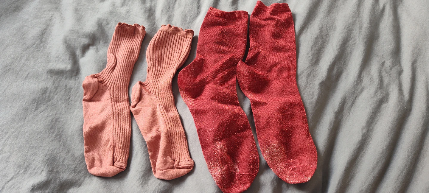 2 Pairs of Crew Socks - Pink & Red