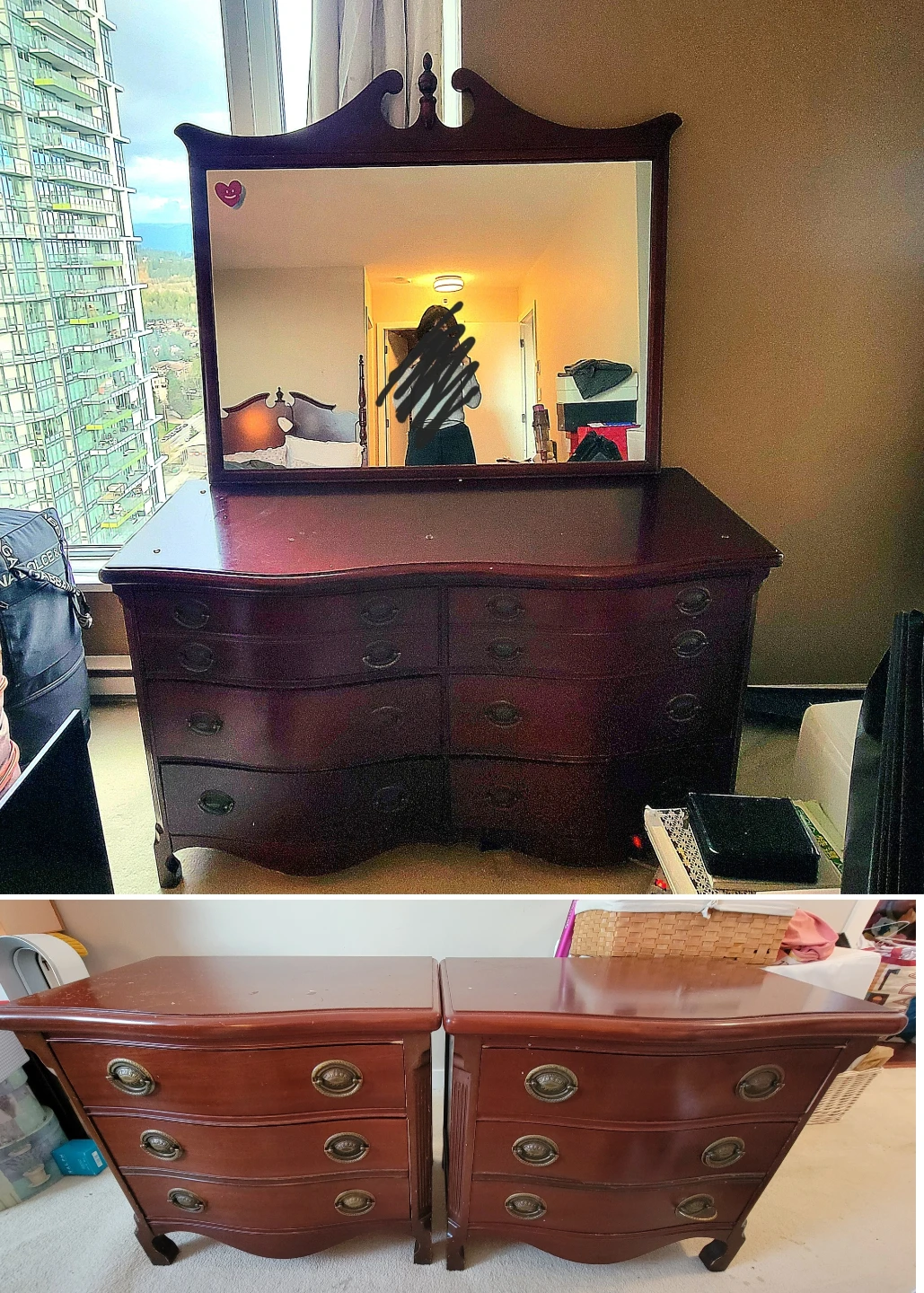 Cherry Wood Dresser and Two Nightstands (Must Go)