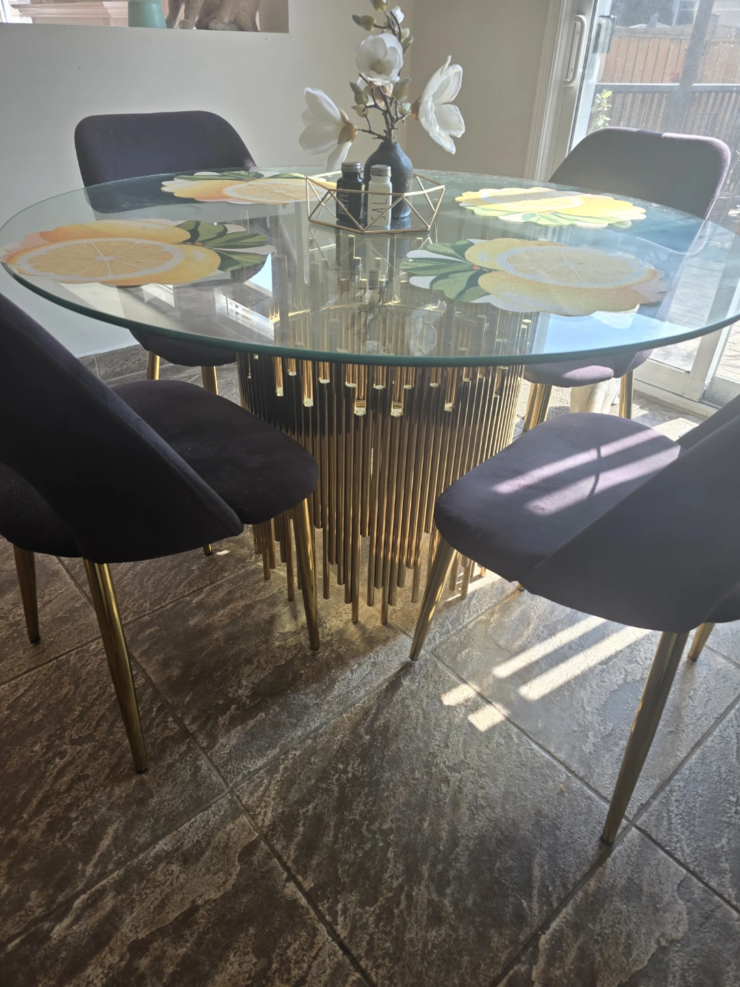 Glass Dining Table with 4 Chairs