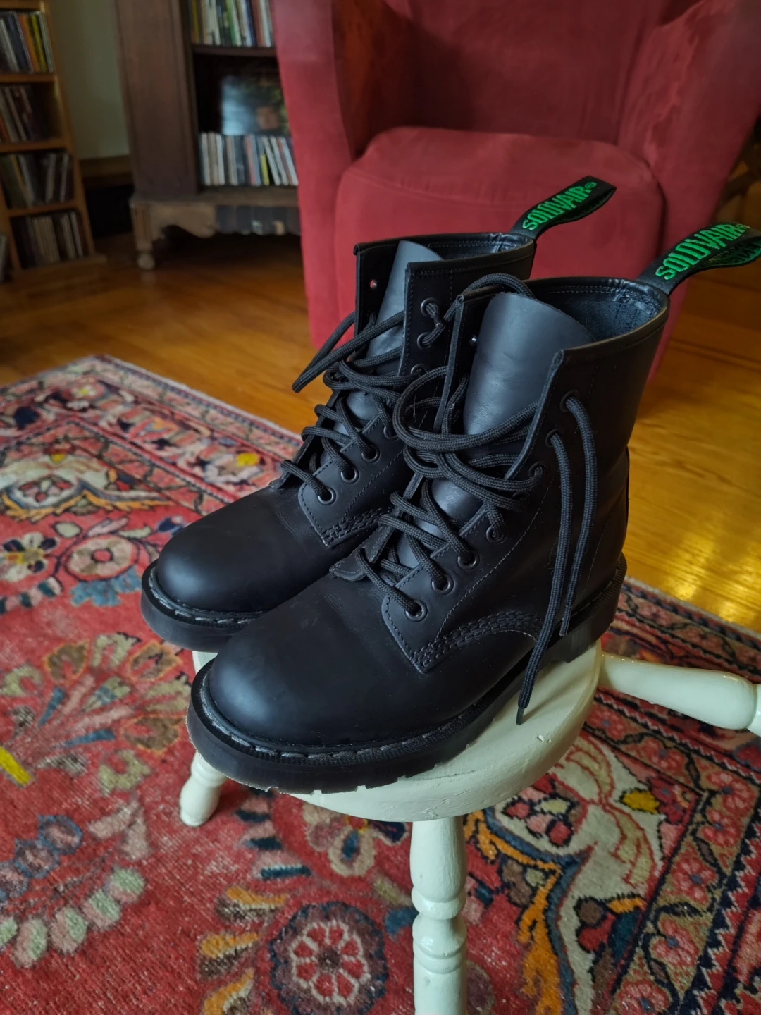 Solovair Black Leather Lace-Up Boots Made in England