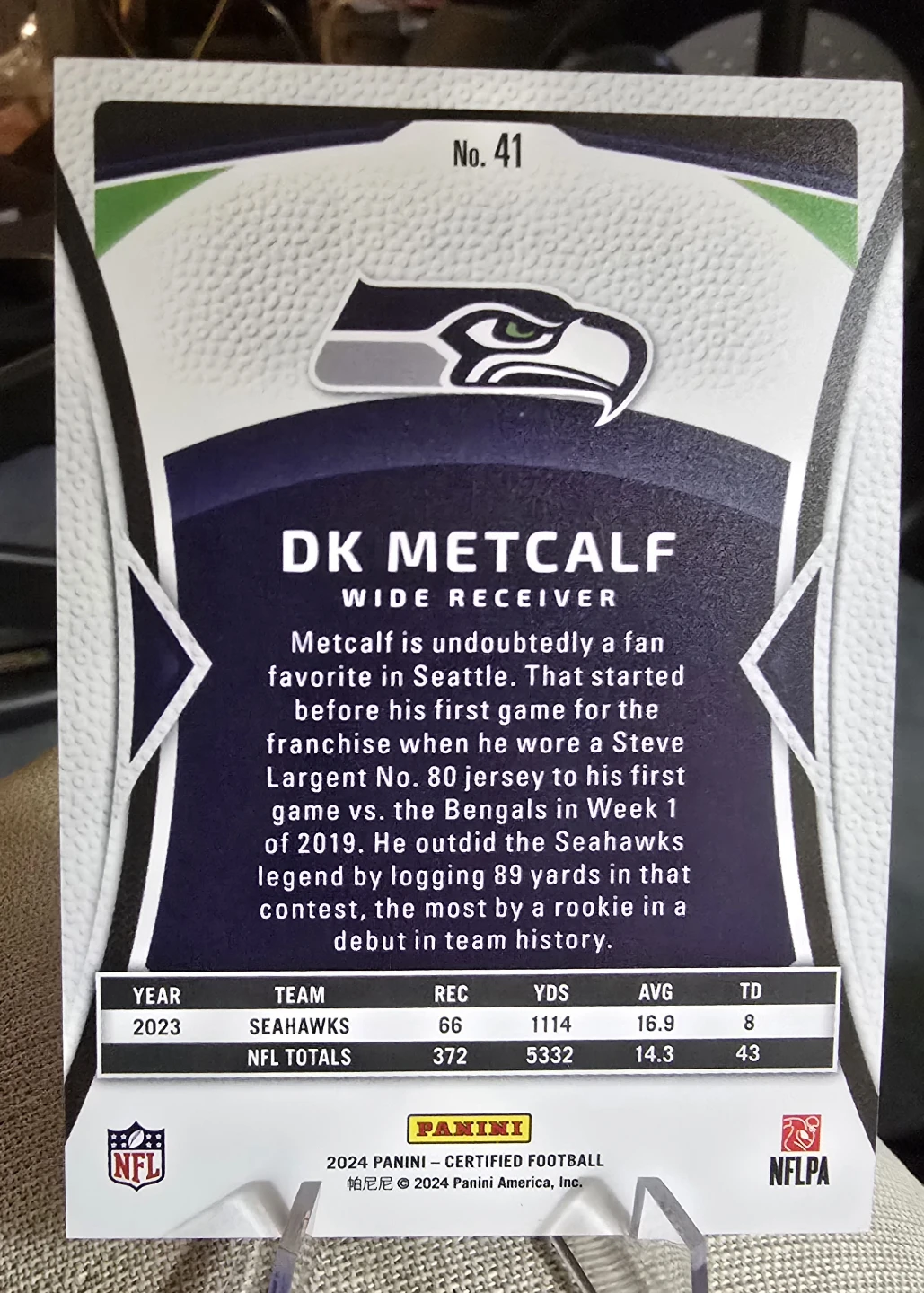 2024 Panini Certified DK Metcalf 01/75 Football Card - photo 2