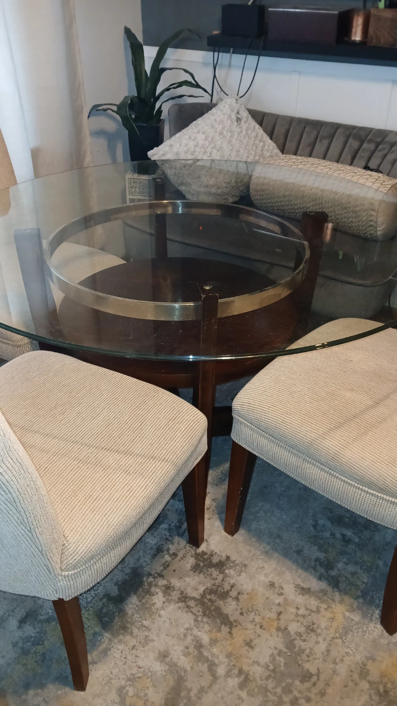 48" Glass Top Dining Table with Wood Base and silver trim - photo 2