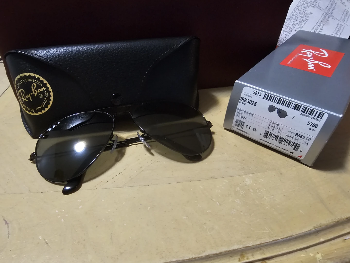New Ray-Ban Black on Dark Green Aviator Sunglasses RB3025 58mm