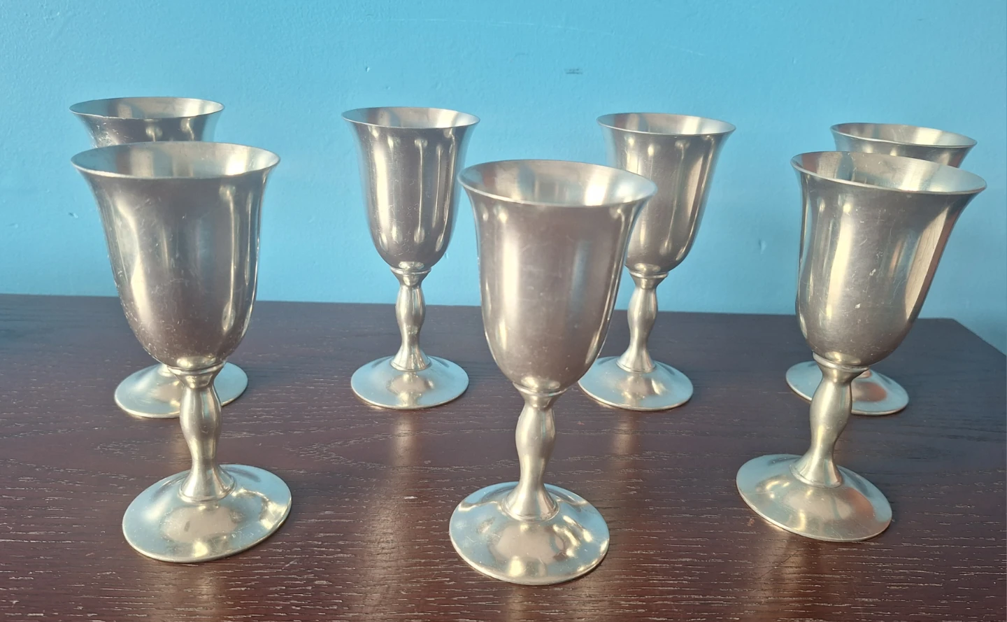 Set of 7 vintage pewter goblets
