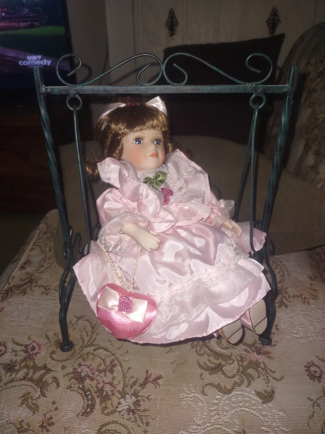 Victorian Style Porcelain Doll in Pink Dress