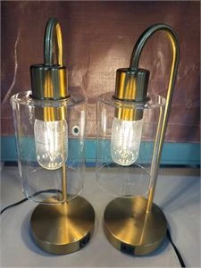 Set of 2 Gold Metal Desk Lamps with USB Ports - photo 2