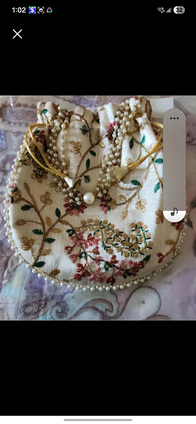 Embroidered Potli Bag with Pearls
