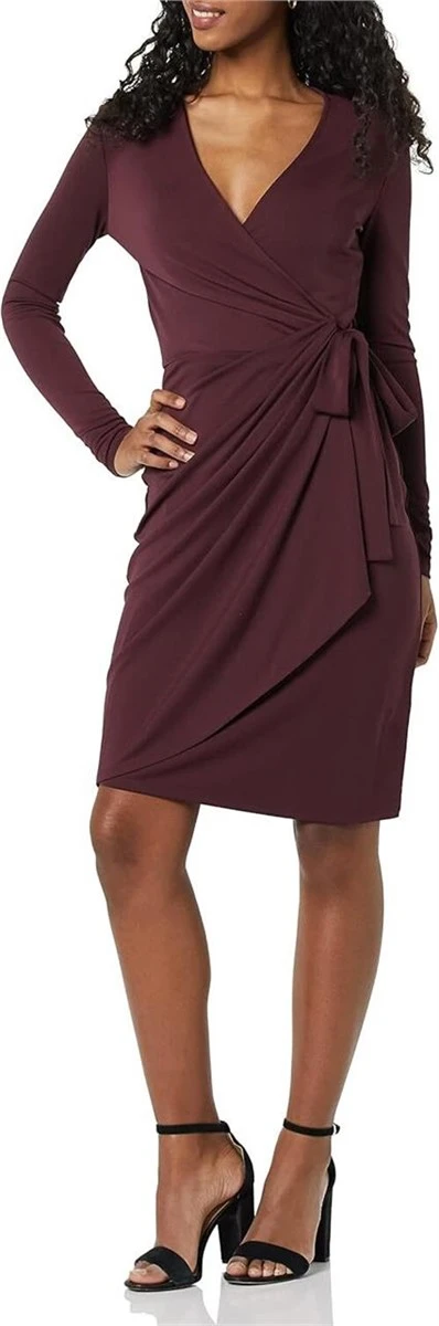 Amazon Essentials Long Sleeve Wrap Dress - Burgundy, Medium - photo 3