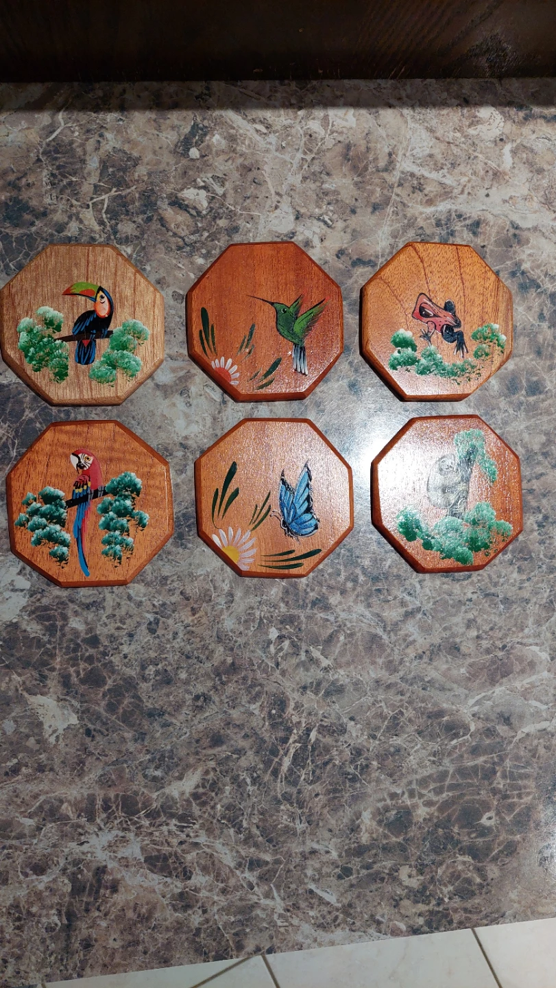 Hand-Painted Wooden Coaster Set with Holder - photo 3
