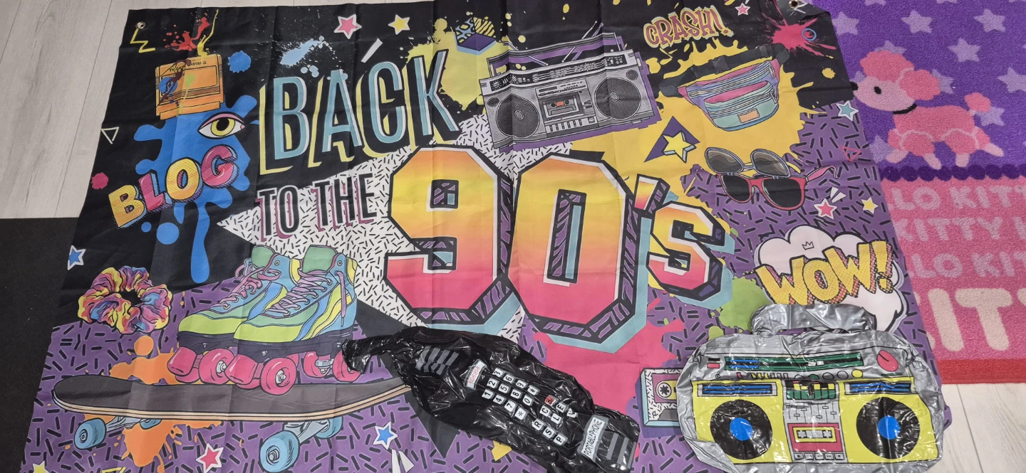 Back to the 90's Party Banner and Inflatable Boombox