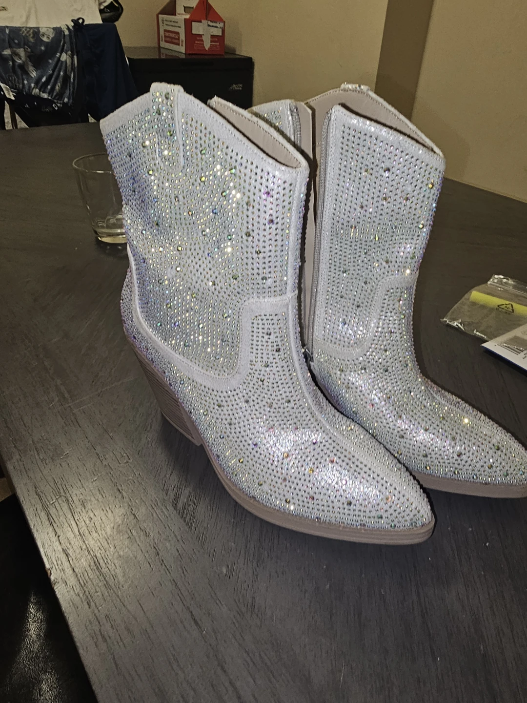 Sparkly White Wedge Cowboy Boots