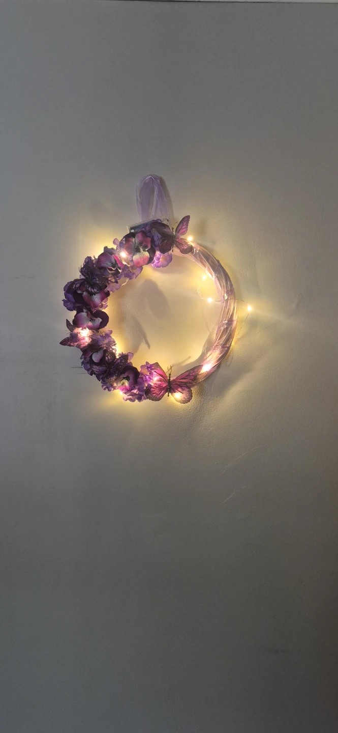 🥕 Purple Floral Wreath with Butterflies and Lights - photo 3