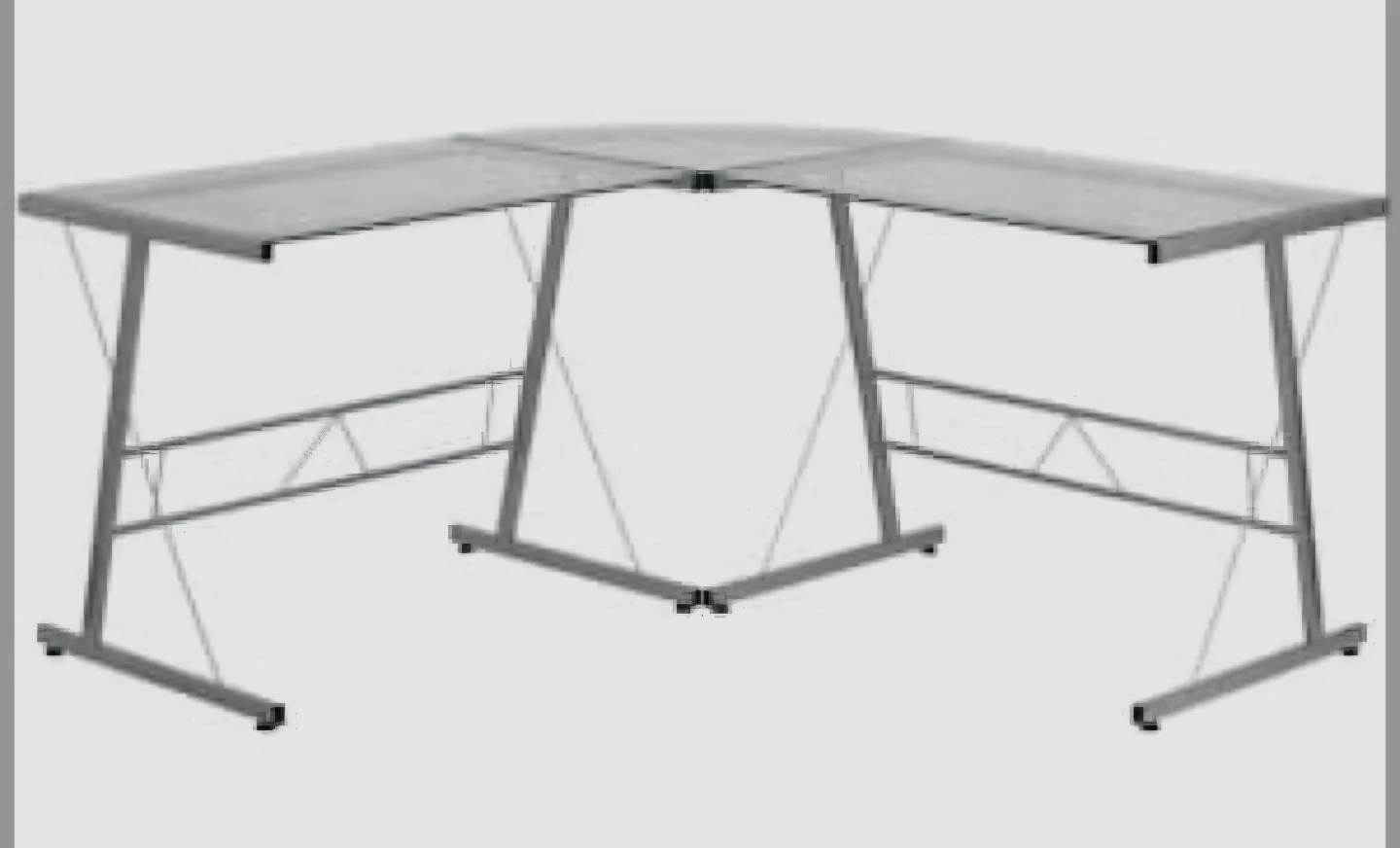 Corner Desk - Silver Metal Frame, Clear Top