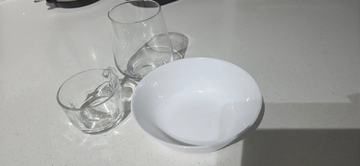 Glass Cup and White Bowl Set
