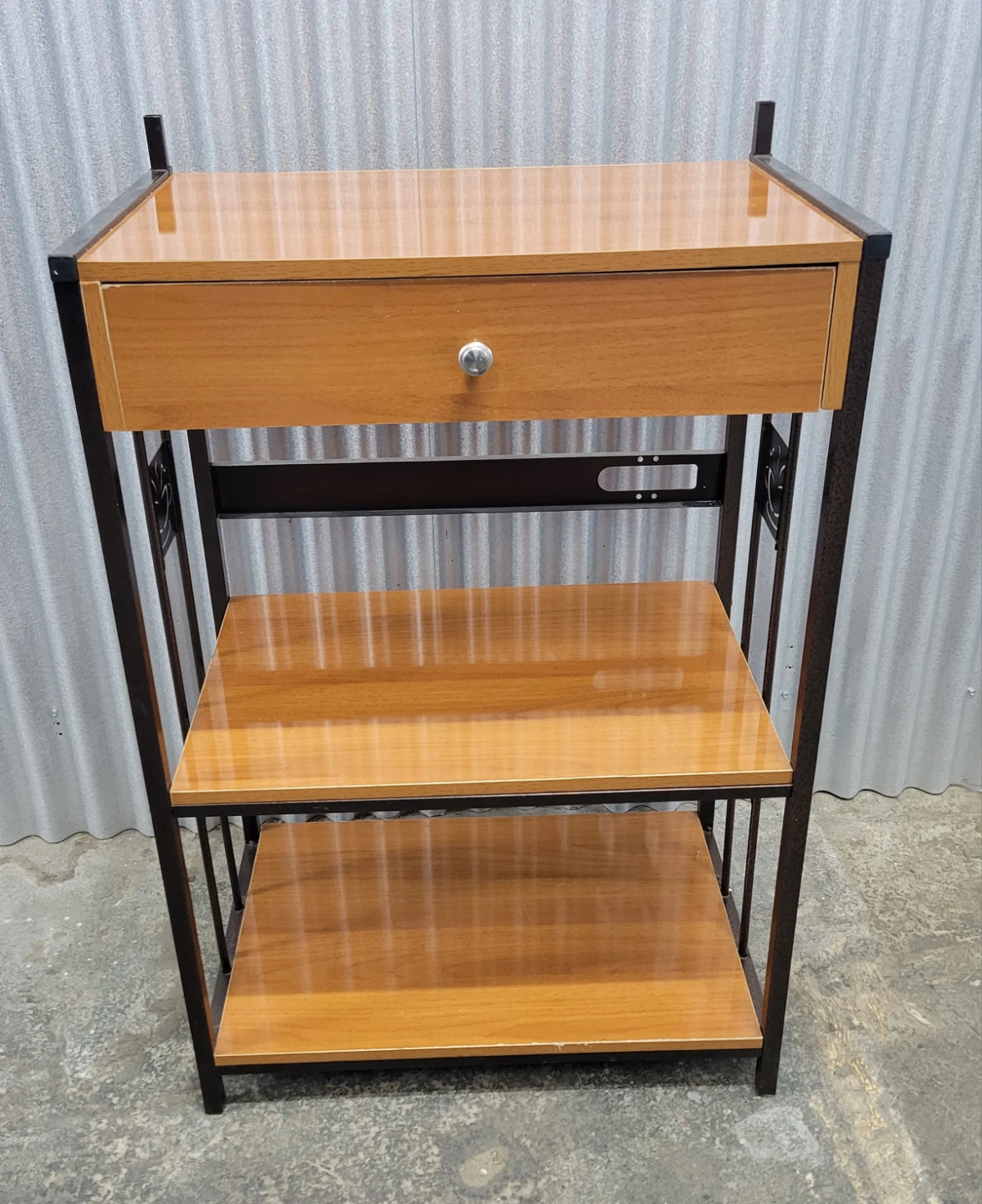 Vintage Wood and Metal Shelf Unit with Drawer