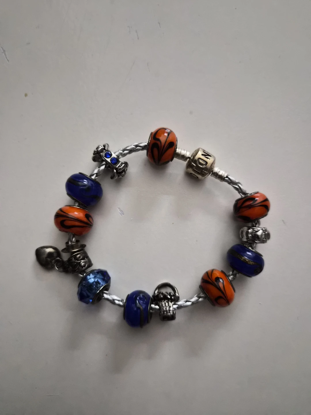 Pandora Beaded Charm Bracelet with Orange and Blue Beads